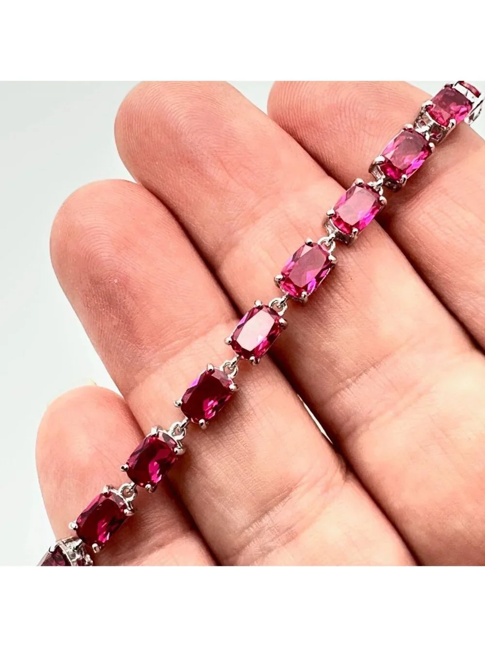JTV Pink Sapphire Sterling Silver Tennis Bracelet 7 Inch New